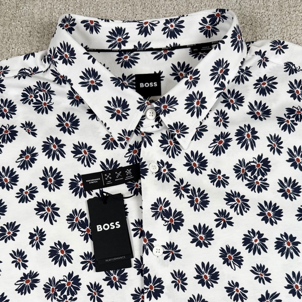 NEW Hugo Boss Mens 4XL Floral Performance Slim Fit Short Sleeve Button Up Shirt
